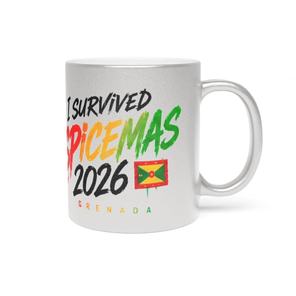 I Survived Spicemas 2026 Metallic Mug – Grenada Festival Coffee Cup (Silver/Gold)