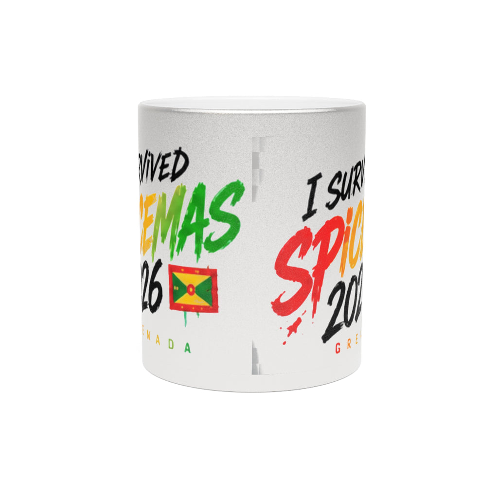 I Survived Spicemas 2026 Metallic Mug – Grenada Festival Coffee Cup (Silver/Gold)