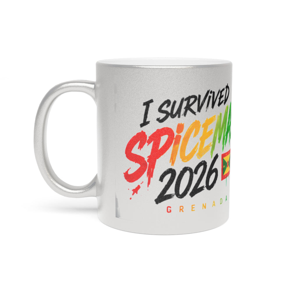 I Survived Spicemas 2026 Metallic Mug – Grenada Festival Coffee Cup (Silver/Gold)