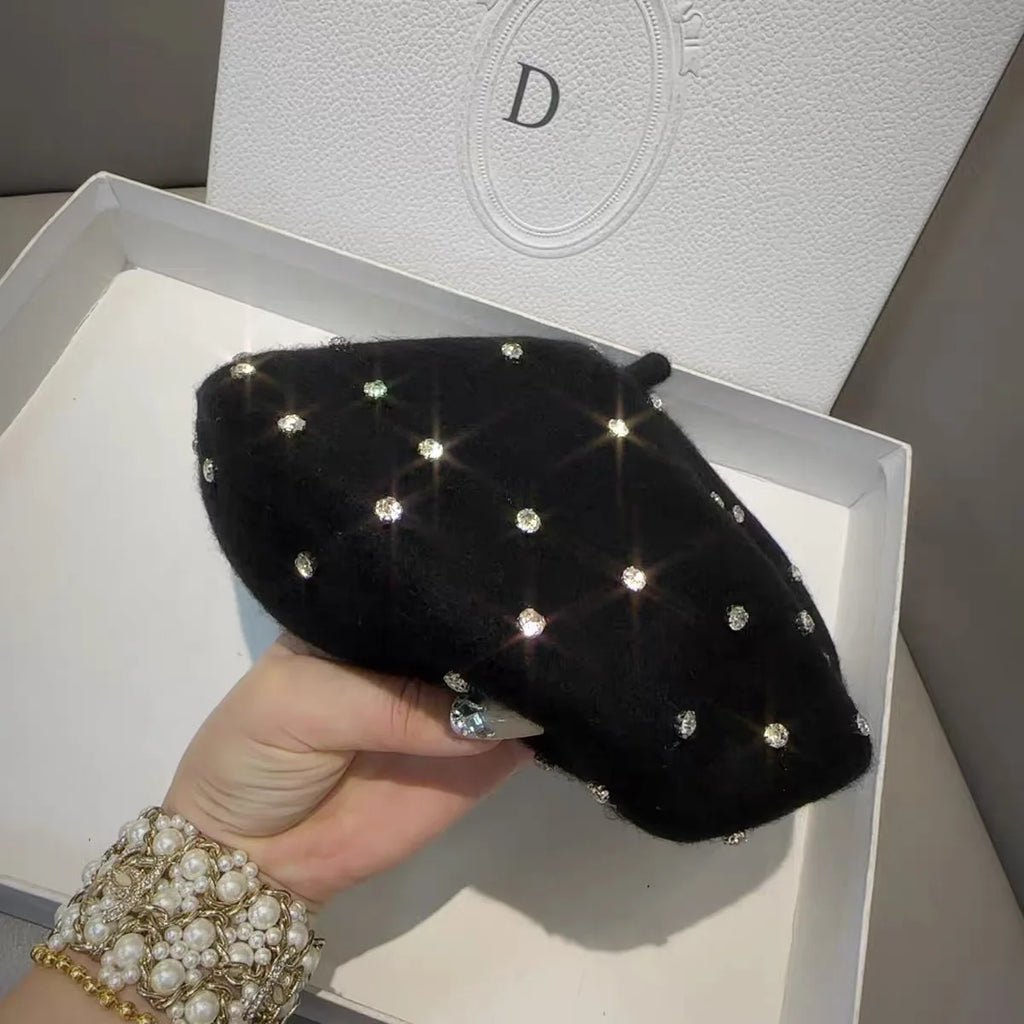 Classic Wool Winter Rhinestone Beret