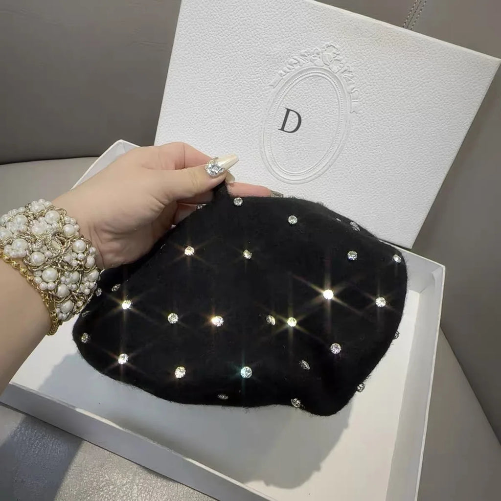 Classic Wool Winter Rhinestone Beret
